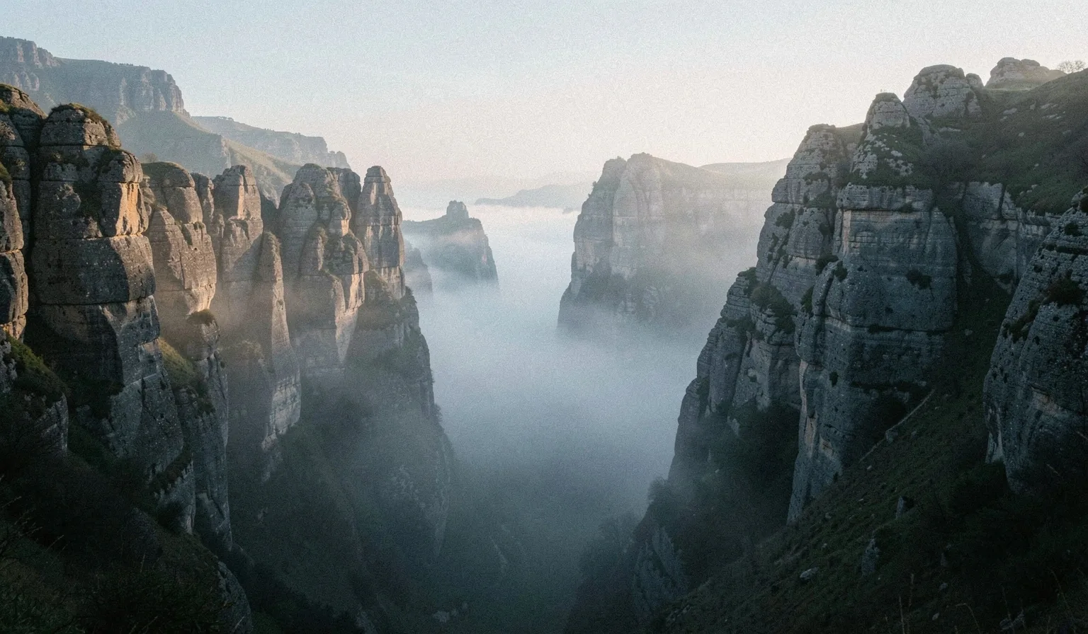 Misty limestone landscape near Sheffield